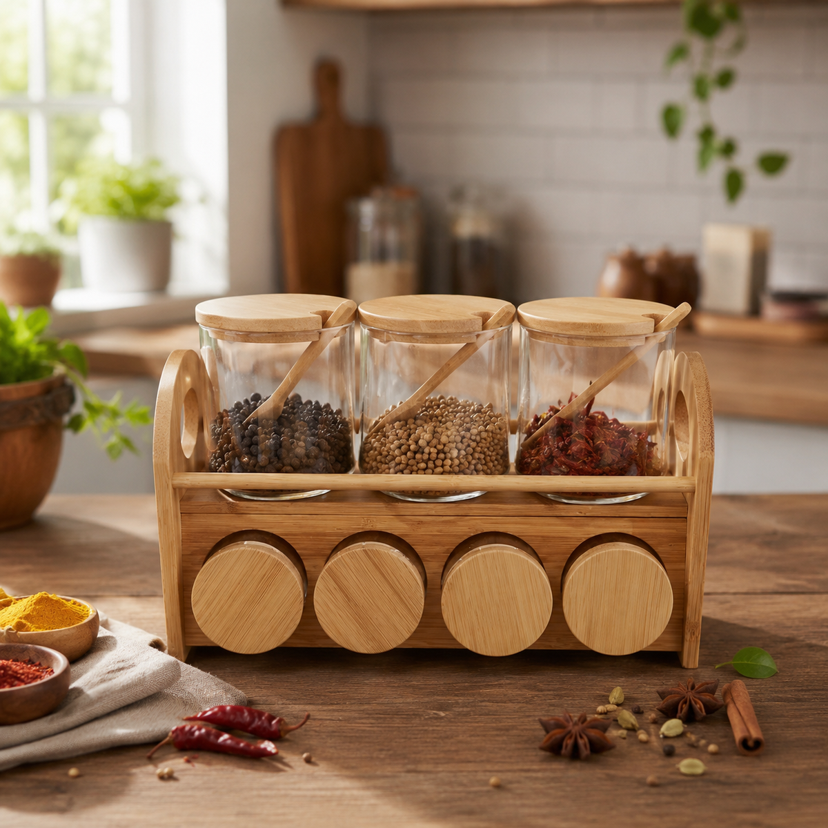 BambooCart Glass Spice Jar Set