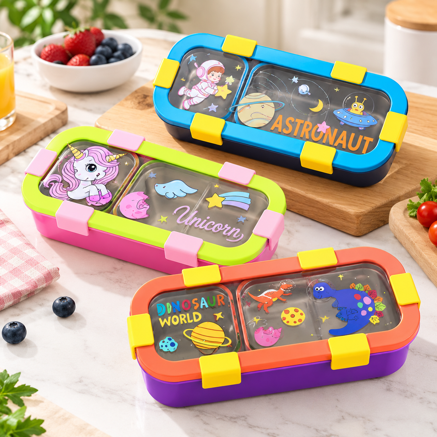 Leakproof Kids Lunch Box with 2 Compartments & Cutlery