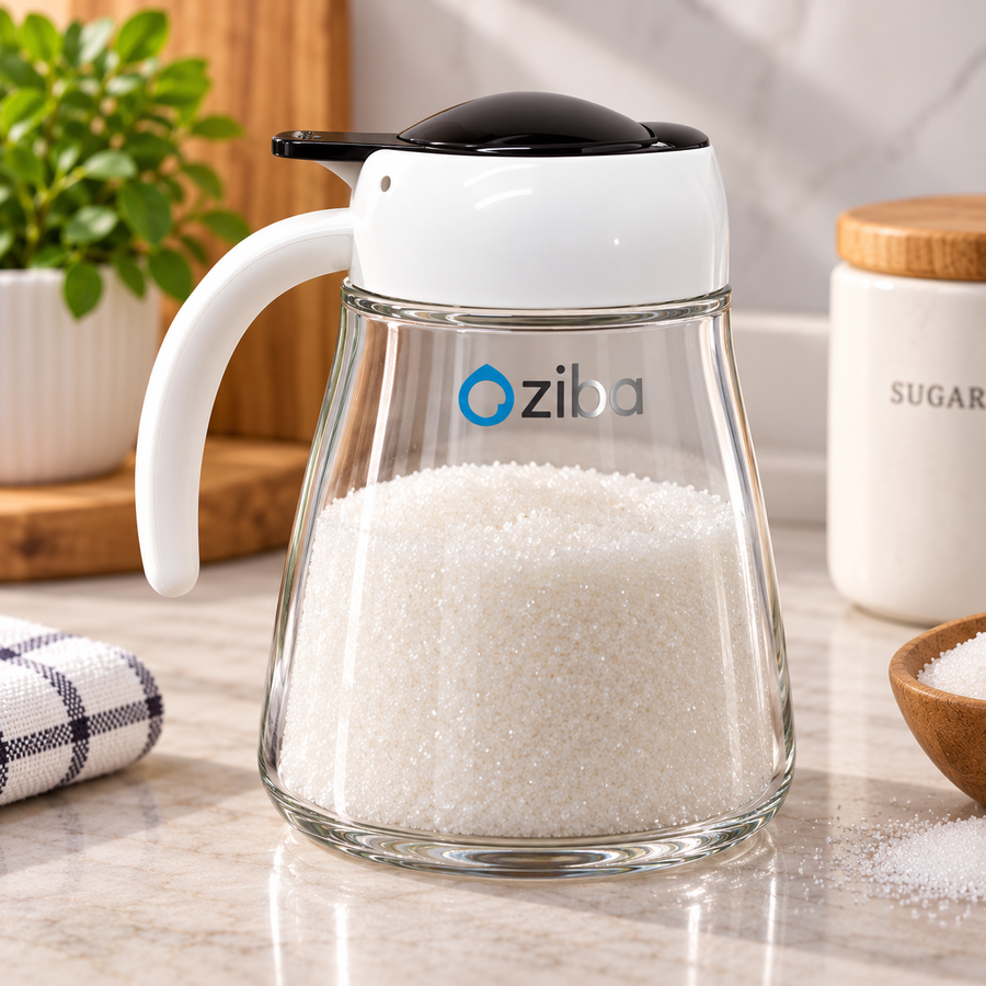 Lever-Press Glass Sugar Dispenser with Handle – 350 g by Ziba