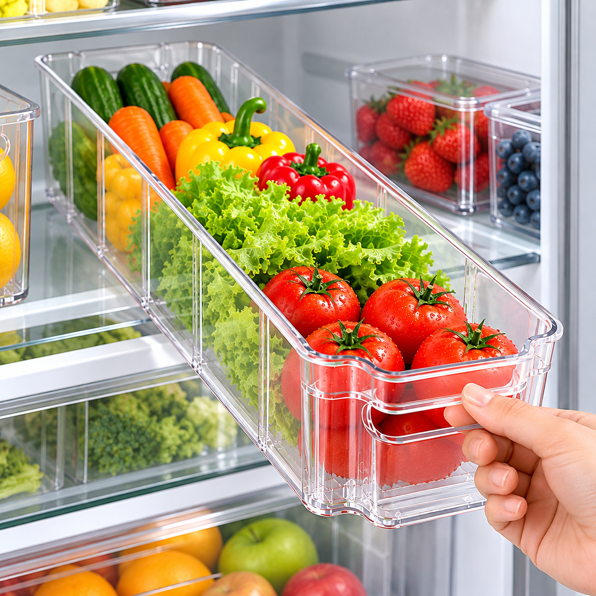 Long Fridge Storage Box with Easy-Pull Front Handle