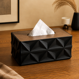 Loose-Fill Geometric Tissue Box with Removable Real Wood Lid