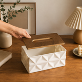 Loose-Fill Geometric Tissue Box with Removable Real Wood Lid