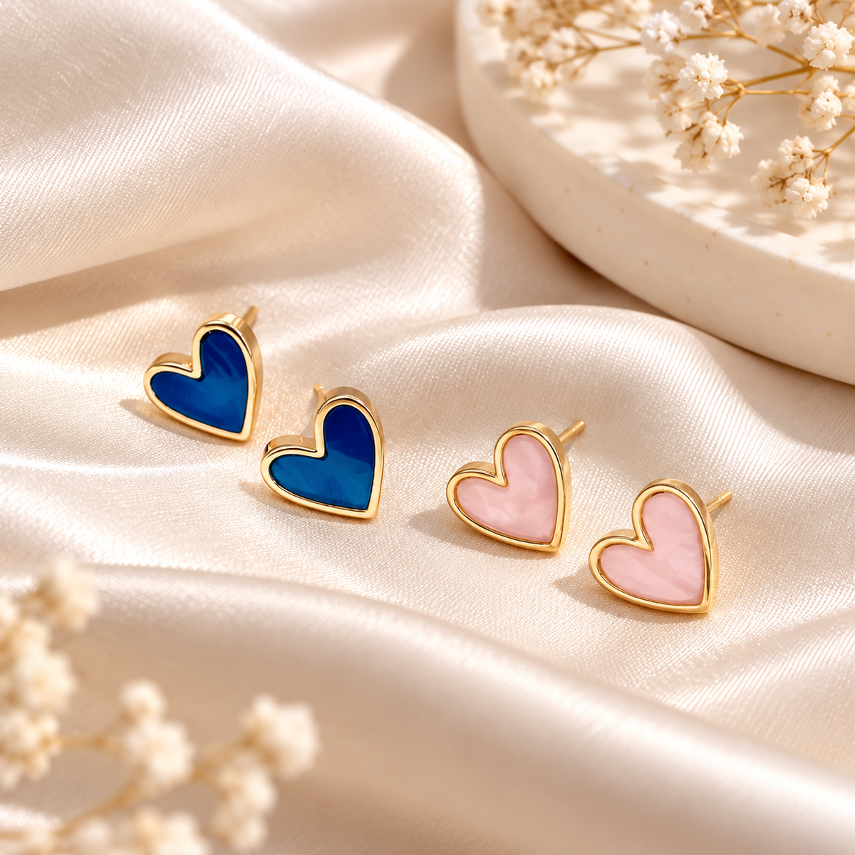 Mini Heart Stud Earrings with Gold-Tone Edging