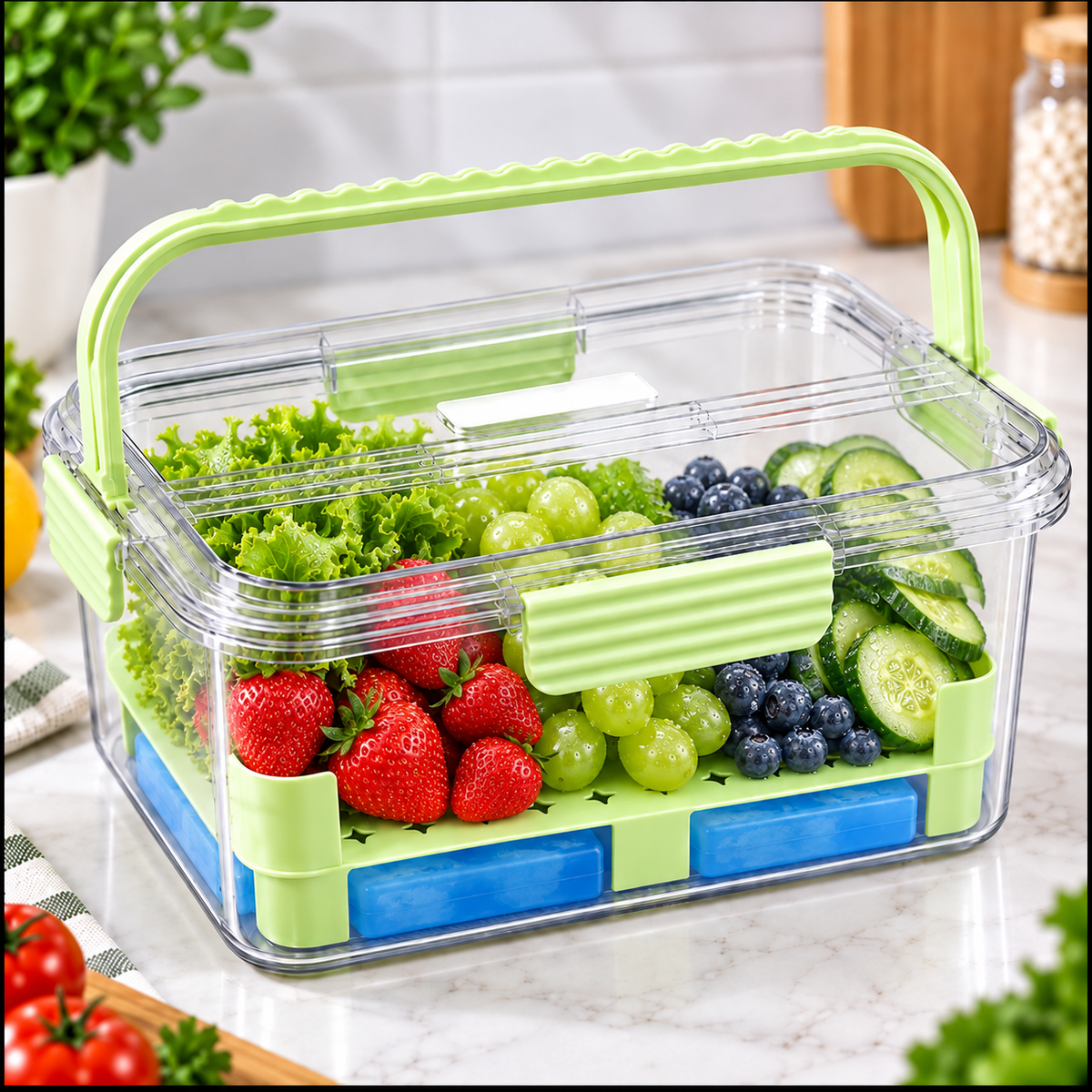 PET Food Storage Container with Drainage Grid & Ice Pack