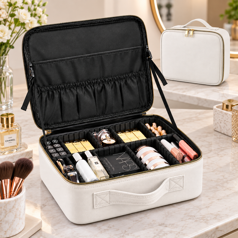 Portable Makeup Organizer Case with Removable Dividers