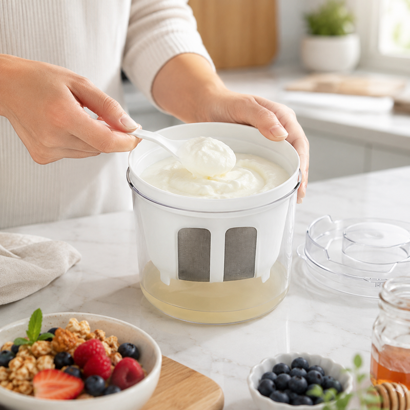 Round Greek Yogurt Strainer with Removable Mesh Basket 1100ml