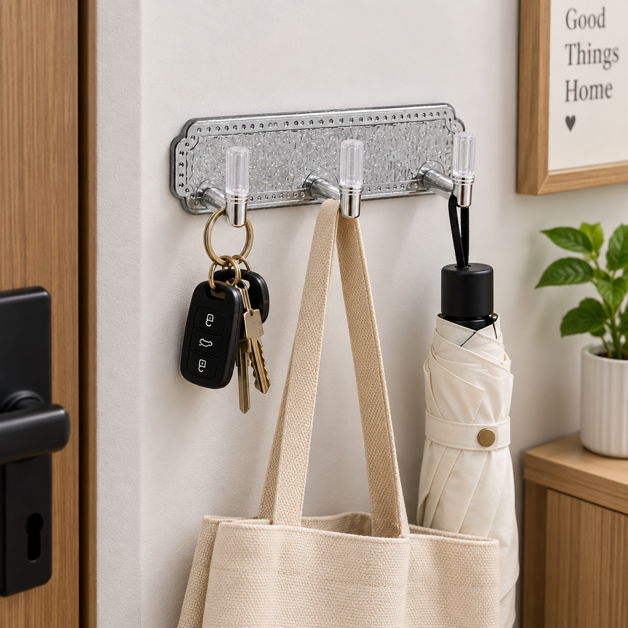 Self-Adhesive 3-Hook Wall Rail with 3.5 kg Load Capacity