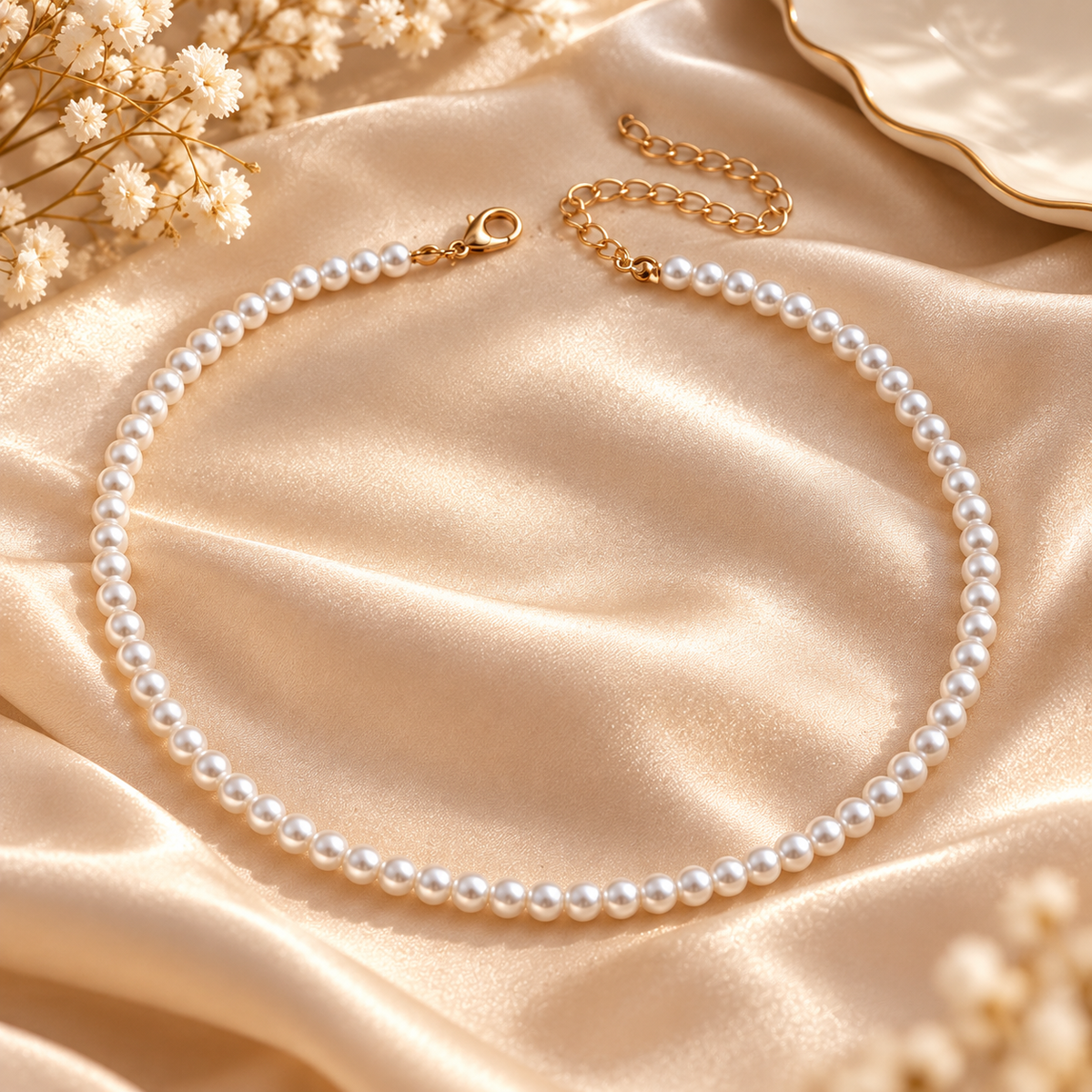 Single-Strand Pearl-Look Necklace with Extension Chain