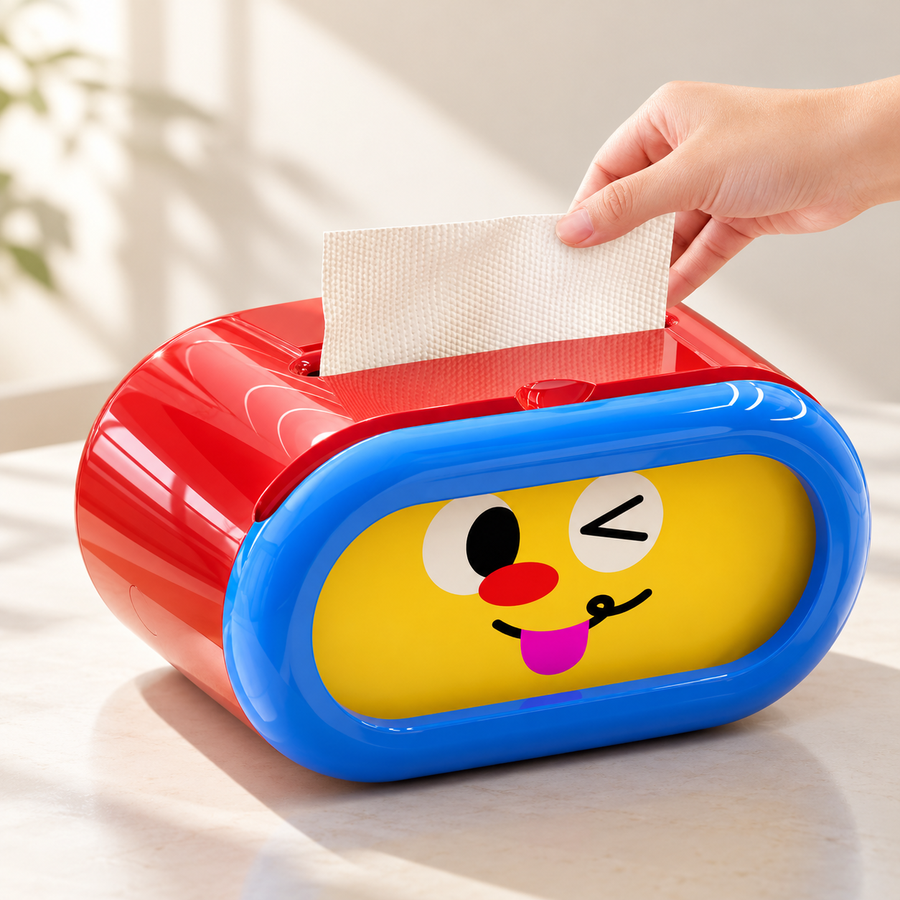 Spring-Lift Tissue Dispenser with Changeable Emoji Face