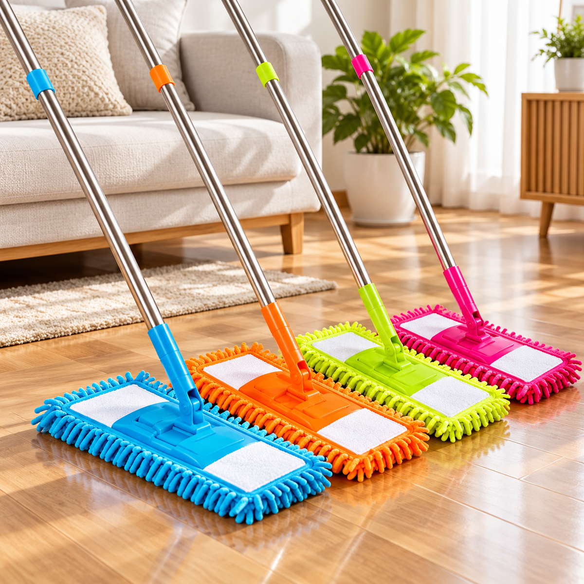 Telescopic 360° Flat Mop with Chenille Cleaning Pad