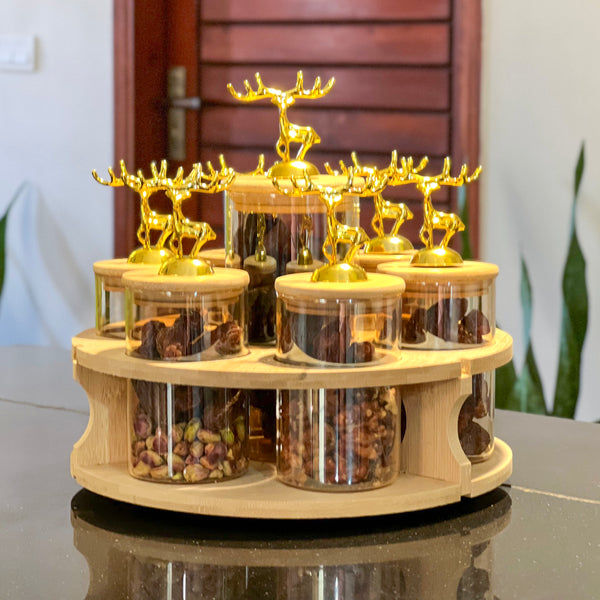 TintedGold 7-Pcs Rotating Storage Jars Station (1109)