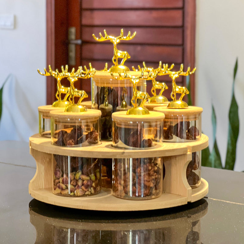 TintedGold 7-Pcs Rotating Storage Jars Station (1109)