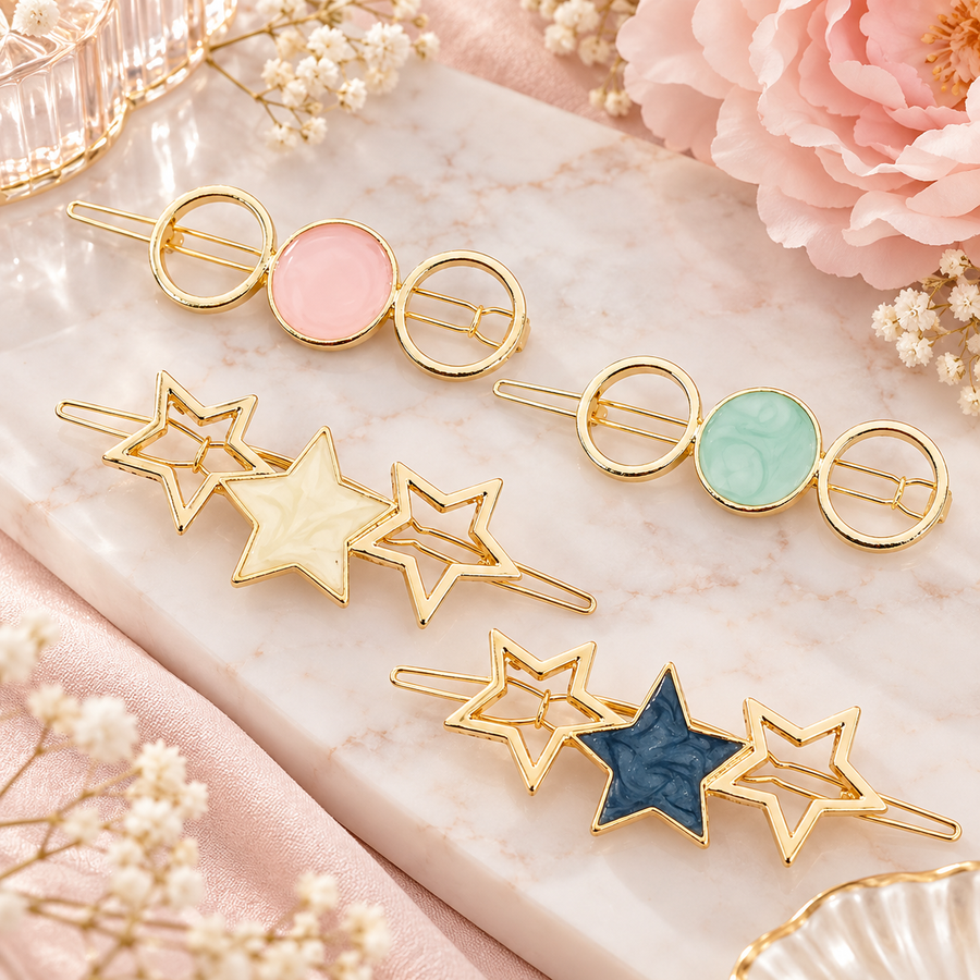 Triple-Motif Metal Hairpin in Star or Round Designs