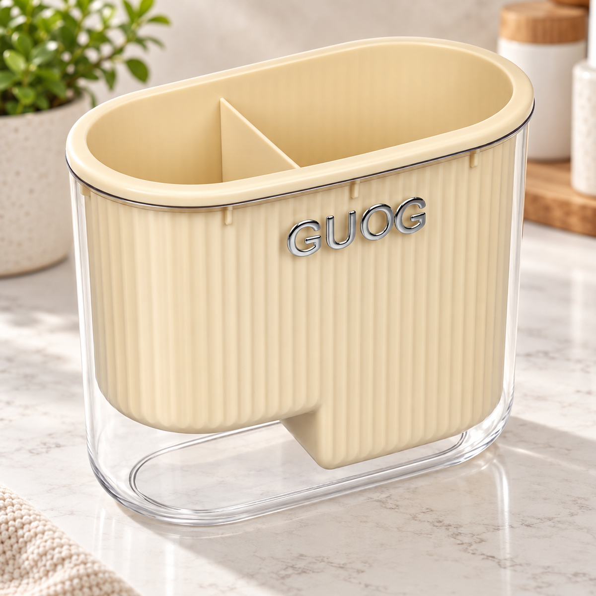 Wall-Mounted 2-Compartment Utensil Organizer with Drainage