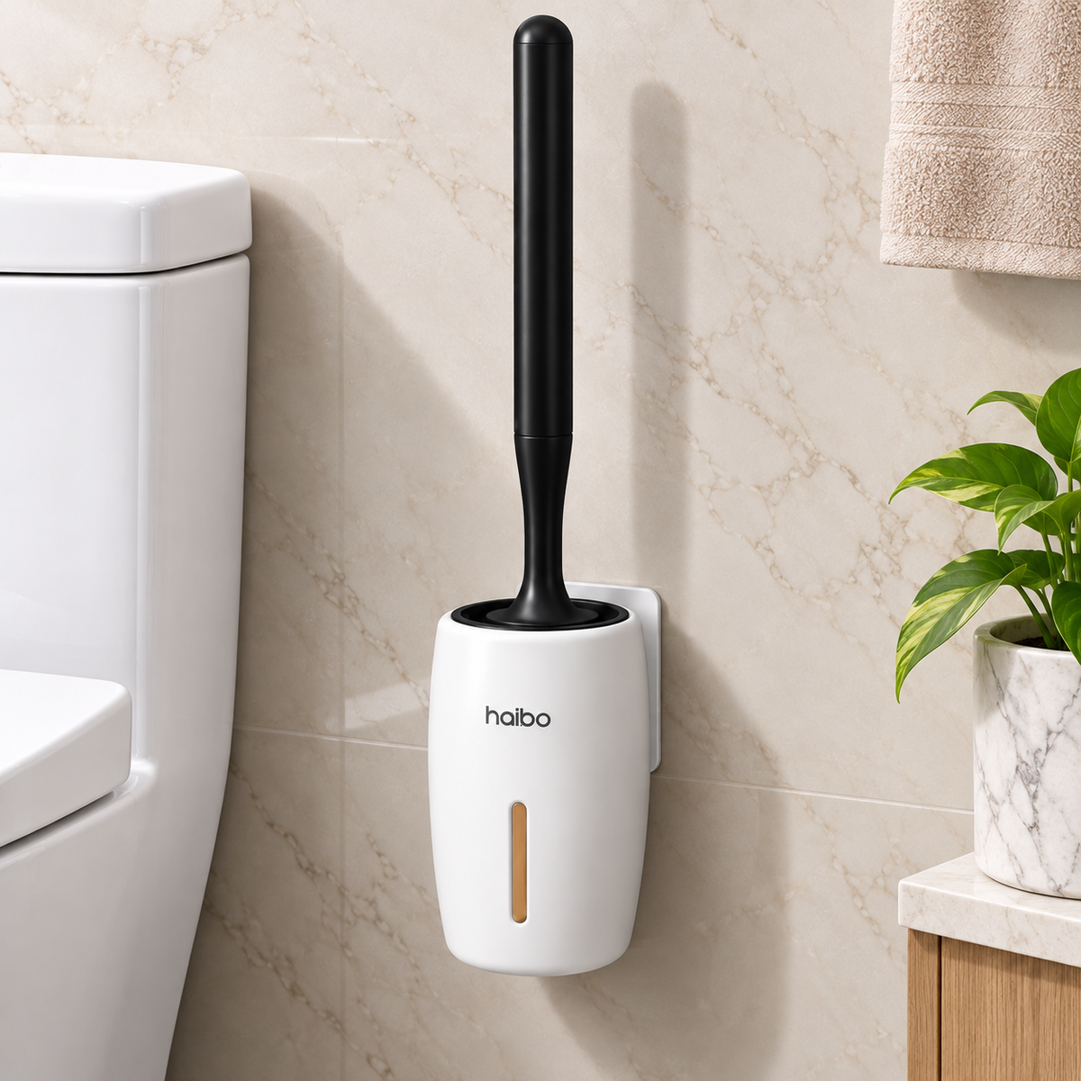 Wall-Mounted Toilet Brush with Self-Adhesive Holder