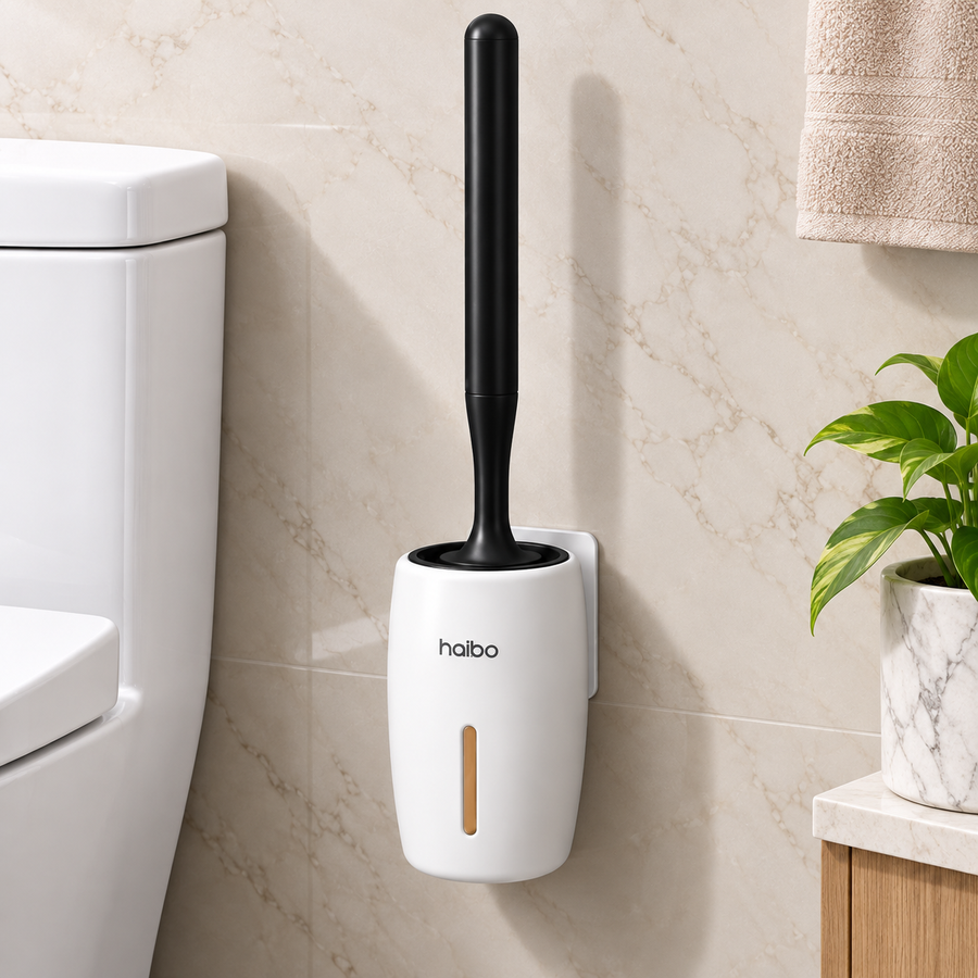 Wall-Mounted Toilet Brush with Self-Adhesive Holder