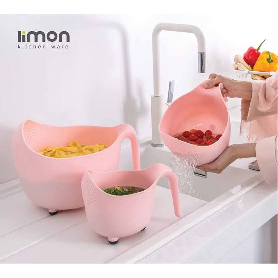 Pack of 3 Fruits and Vegetables Wash Bowl with Drainer (3035) by Limon