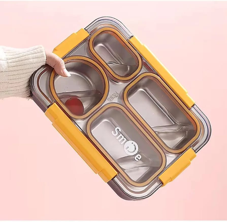 Spill-Free Partition Seal Stainless Steel (SUS304) Bento – With Pair of Tableware & Sauce Bowl (2560)