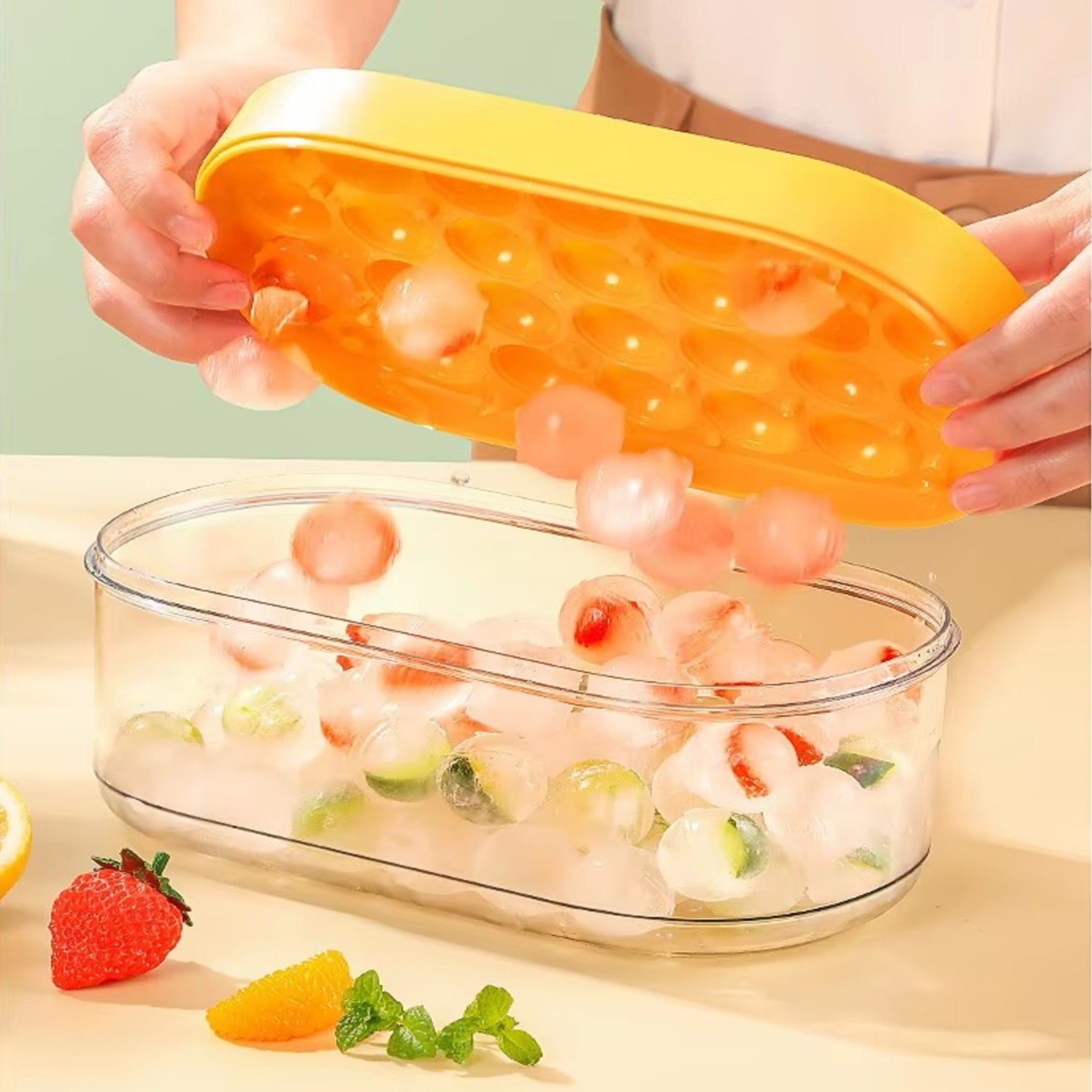 Round Ice Ball Maker with Storage Box & Serving Spoon