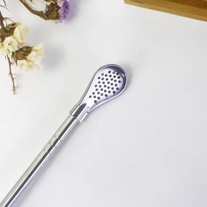 Reusable Curved Steel Straw with Herb Infuser Tip