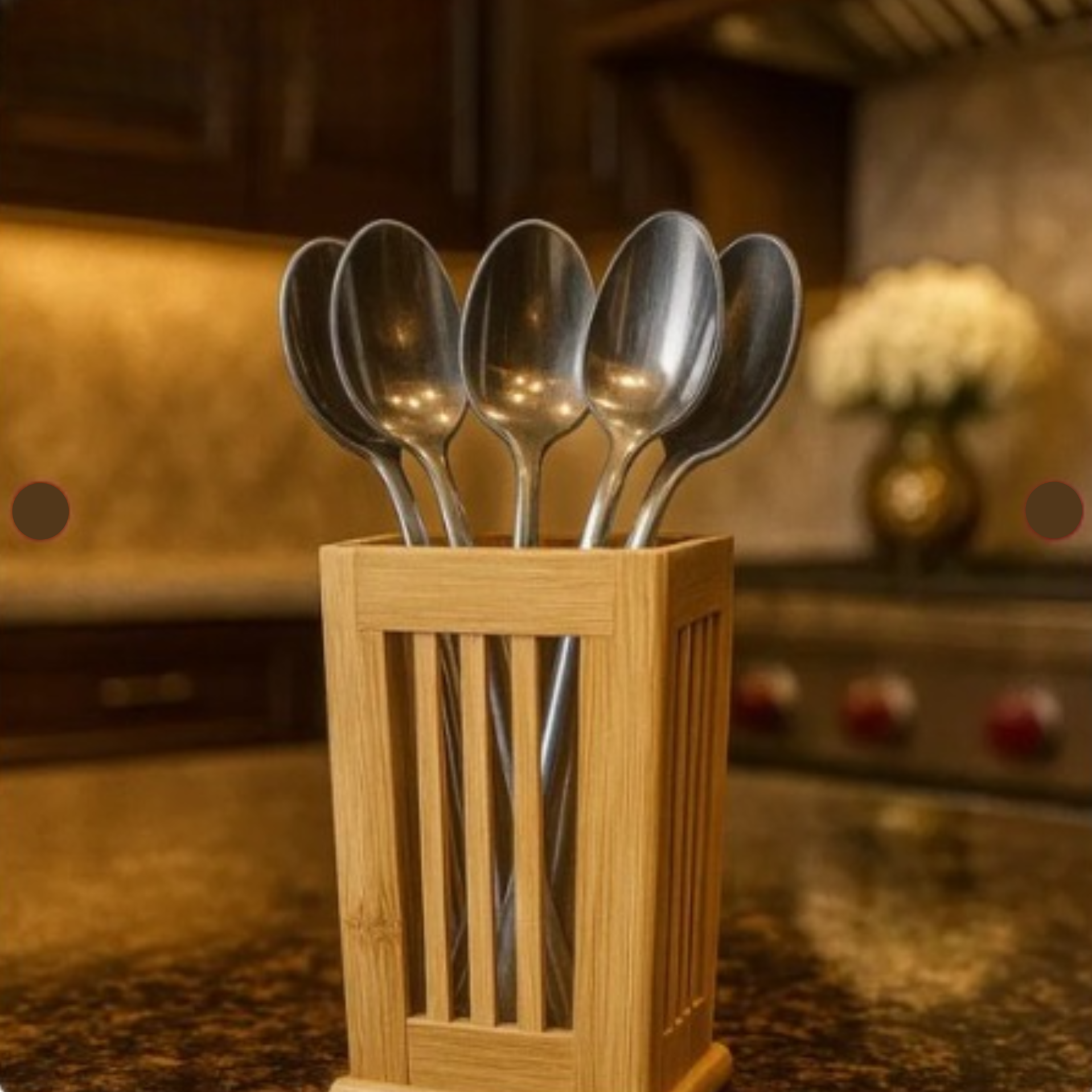 Natural Bamboo Kitchen Utensil Holder