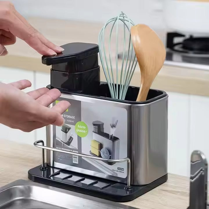 Stainless Steel Sink Caddy with Soap Pump & Sponge Holder