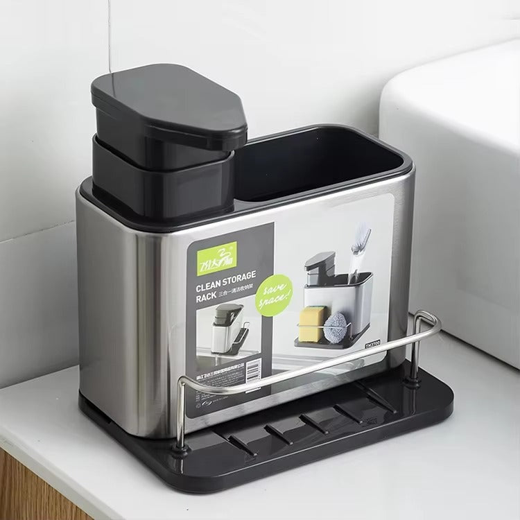 Stainless Steel Sink Caddy with Soap Pump & Sponge Holder