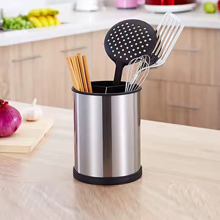 360 Rotating Stainless Steel Divided Utensil Holder