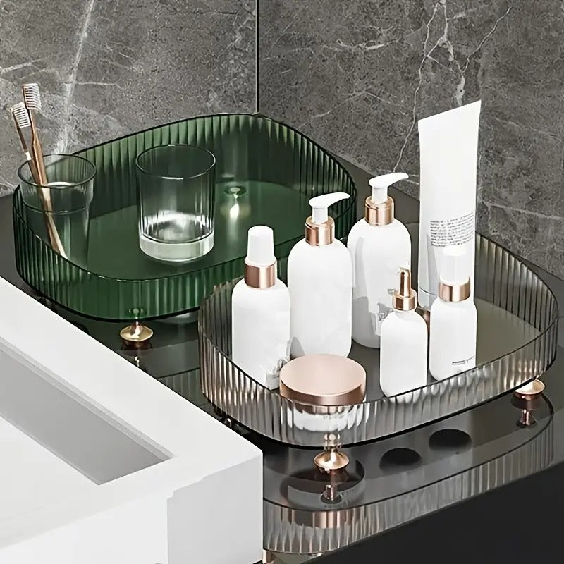 Multipurpose Clear Luxury Storage Tray with Metallic Golden Feet