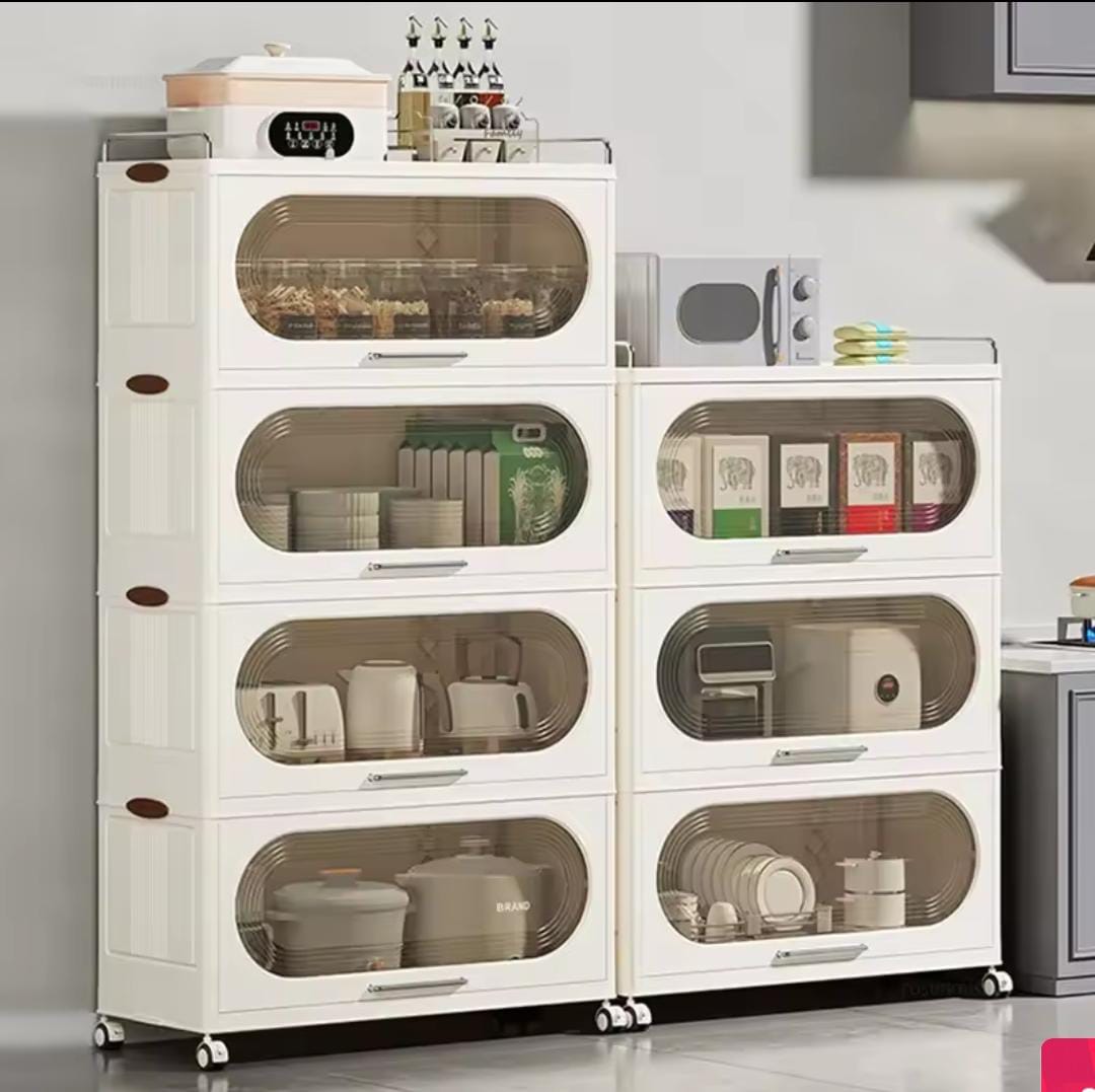 Multi-functional and Foldable Plastic Storage Cabinet Rack for Kitchens, Living Rooms, and Bedrooms