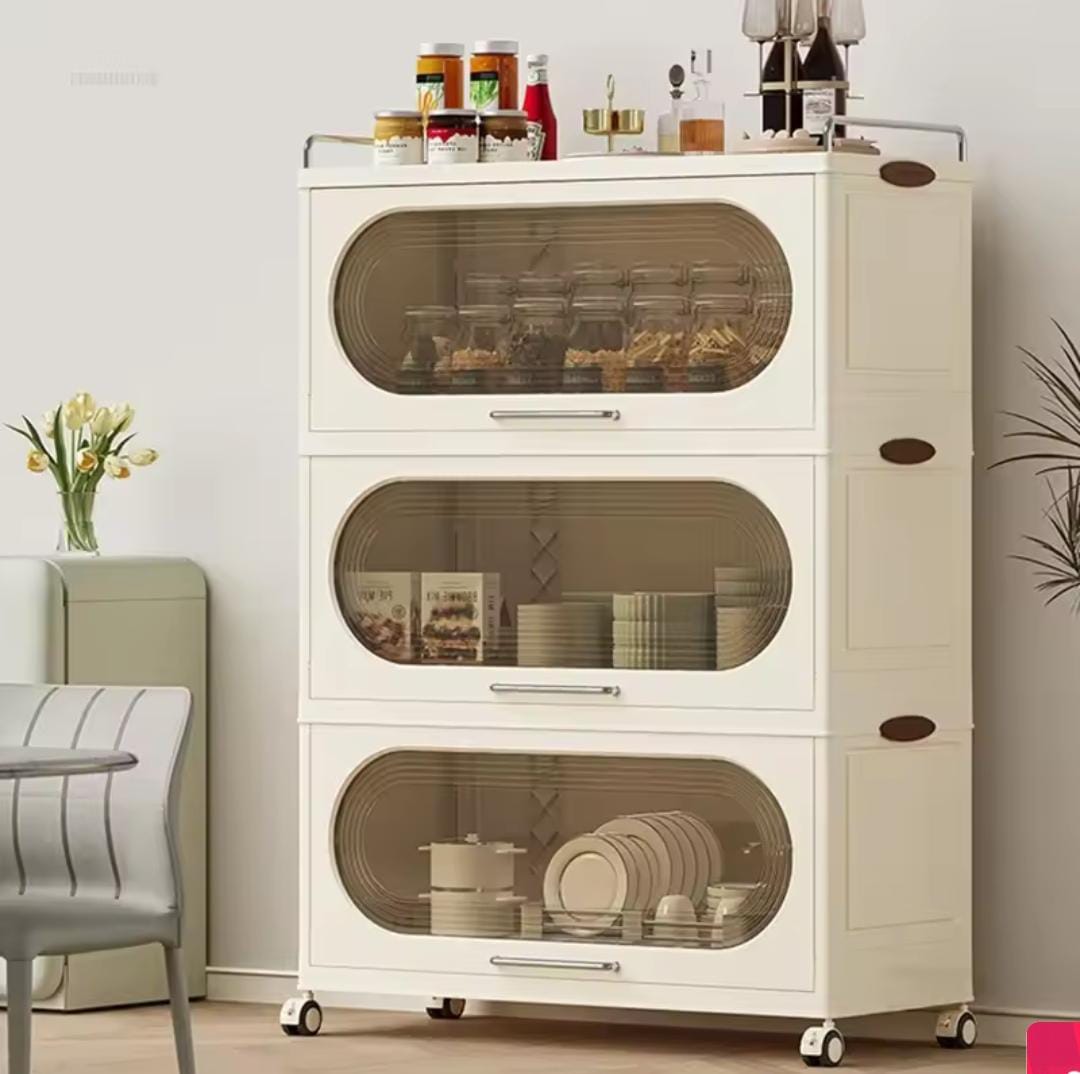 Multi-functional and Foldable Plastic Storage Cabinet Rack for Kitchens, Living Rooms, and Bedrooms