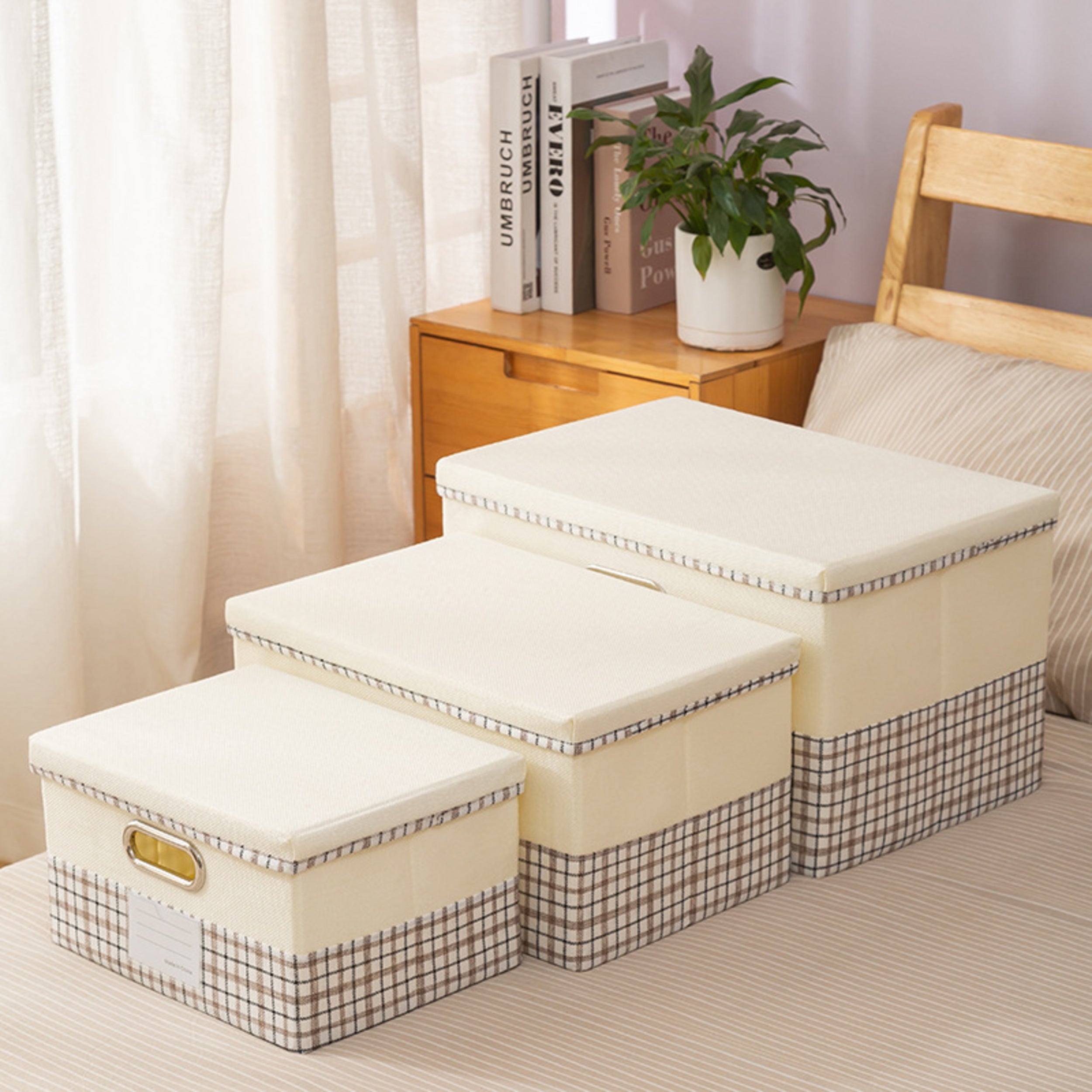 Printed Checks Tag & Store Fabric Box - with Side Grips