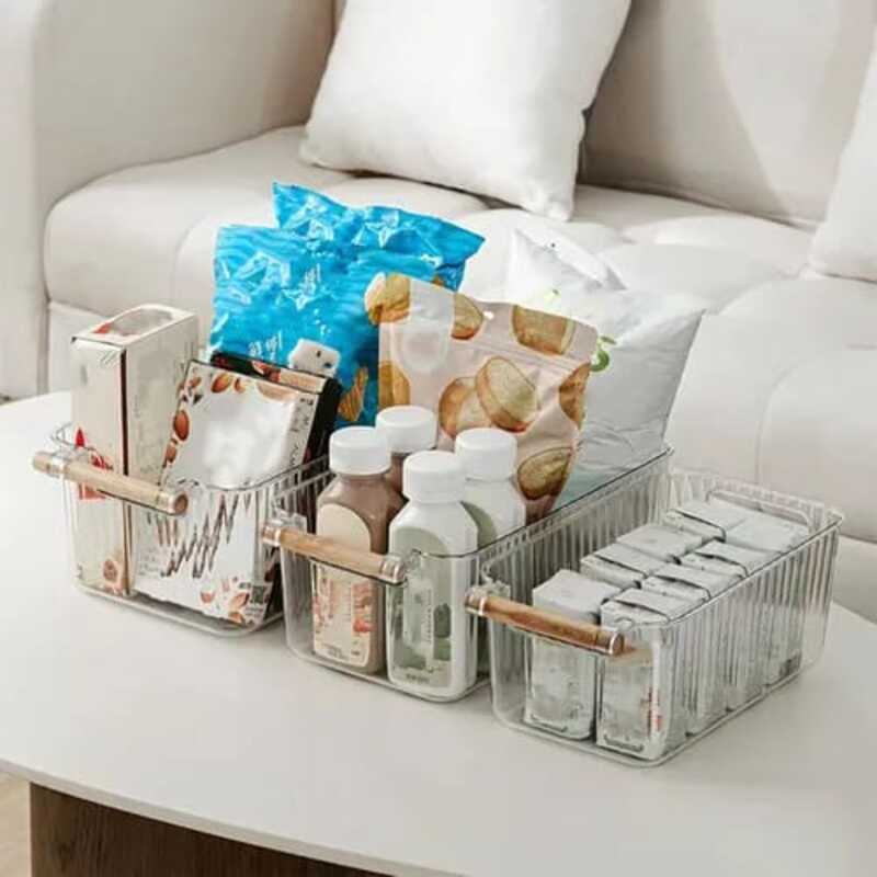 Modern Transparent Storage Bucket with Wooden handle