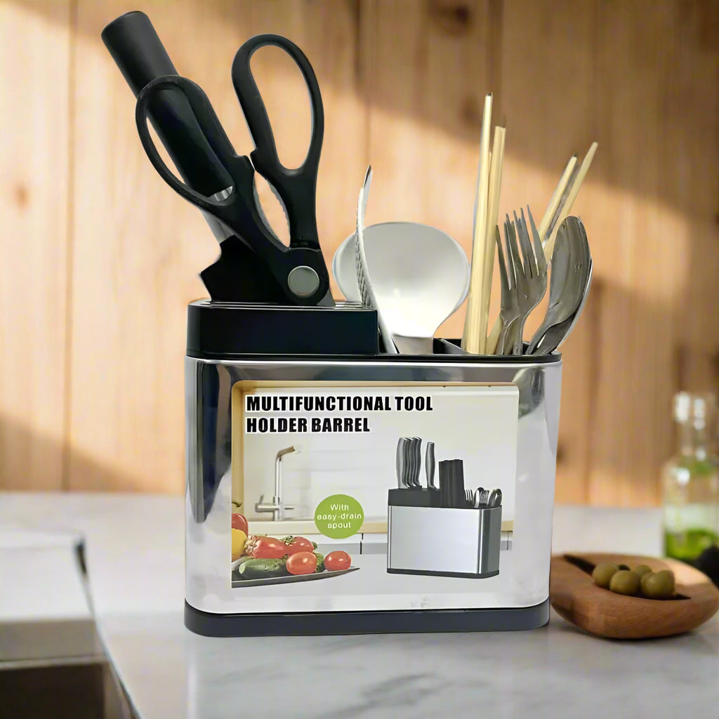 DryRack Pro – Stainless Steel Knife & Spoon Holder with Drain
