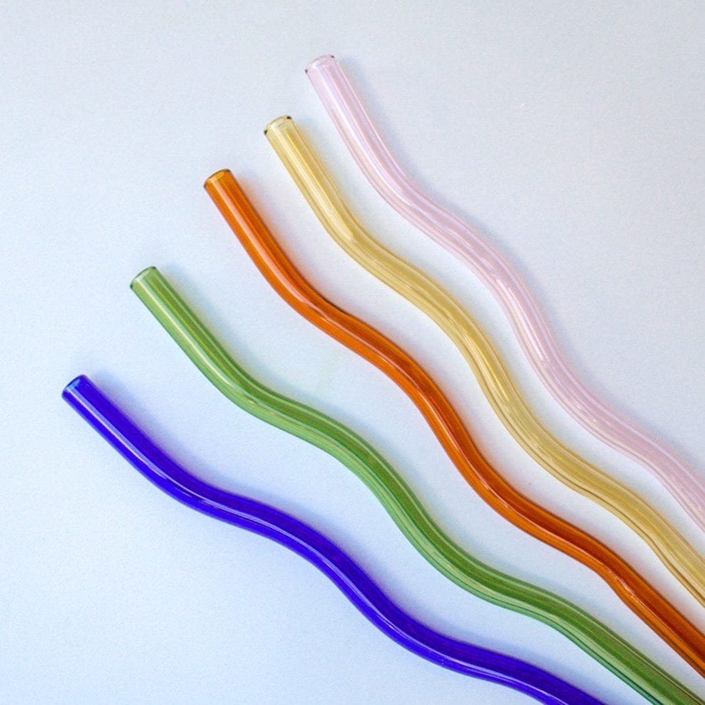 4Pcs Wavy Glass Straws with Cleaning Brush