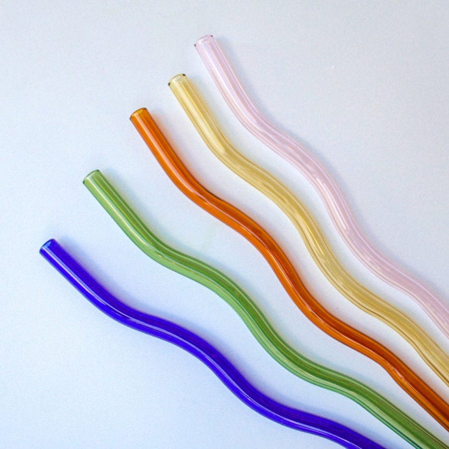 4Pcs Wavy Glass Straws with Cleaning Brush