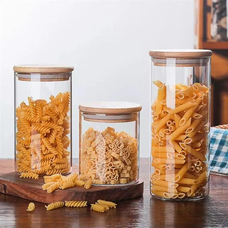 3Pcs Glass Storage Jars with Airtight Bamboo Lids