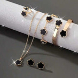 Black Petals Charm – 5-Piece Jewelry Set