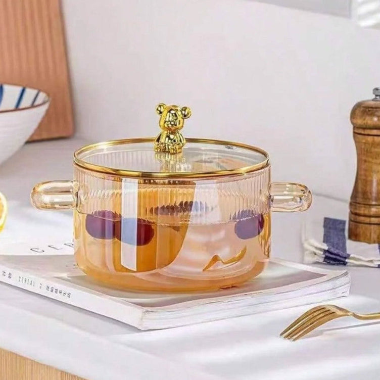 Golden Brown Borosilicate Glass Saucepan with Lid 2L