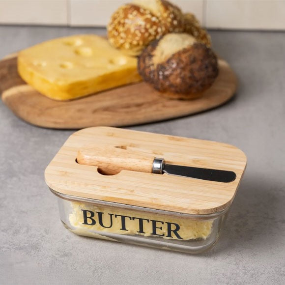 Rectangular Butter Keeper with Bamboo Lid & Knife