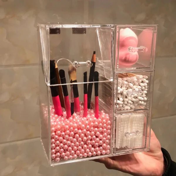 Acrylic Makeup Brush Organizer With Drawer - All-In-One Store