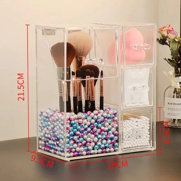 Acrylic Makeup Brush Organizer With Drawer - All-In-One Store