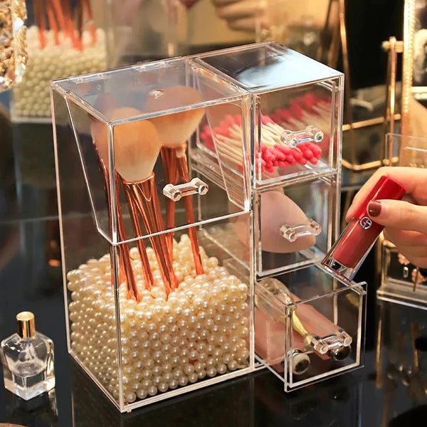 Acrylic Makeup Brush Organizer With Drawer - All-In-One Store