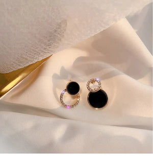 Asymmetric Double Circle Crystal Earrings - All-In-One Store