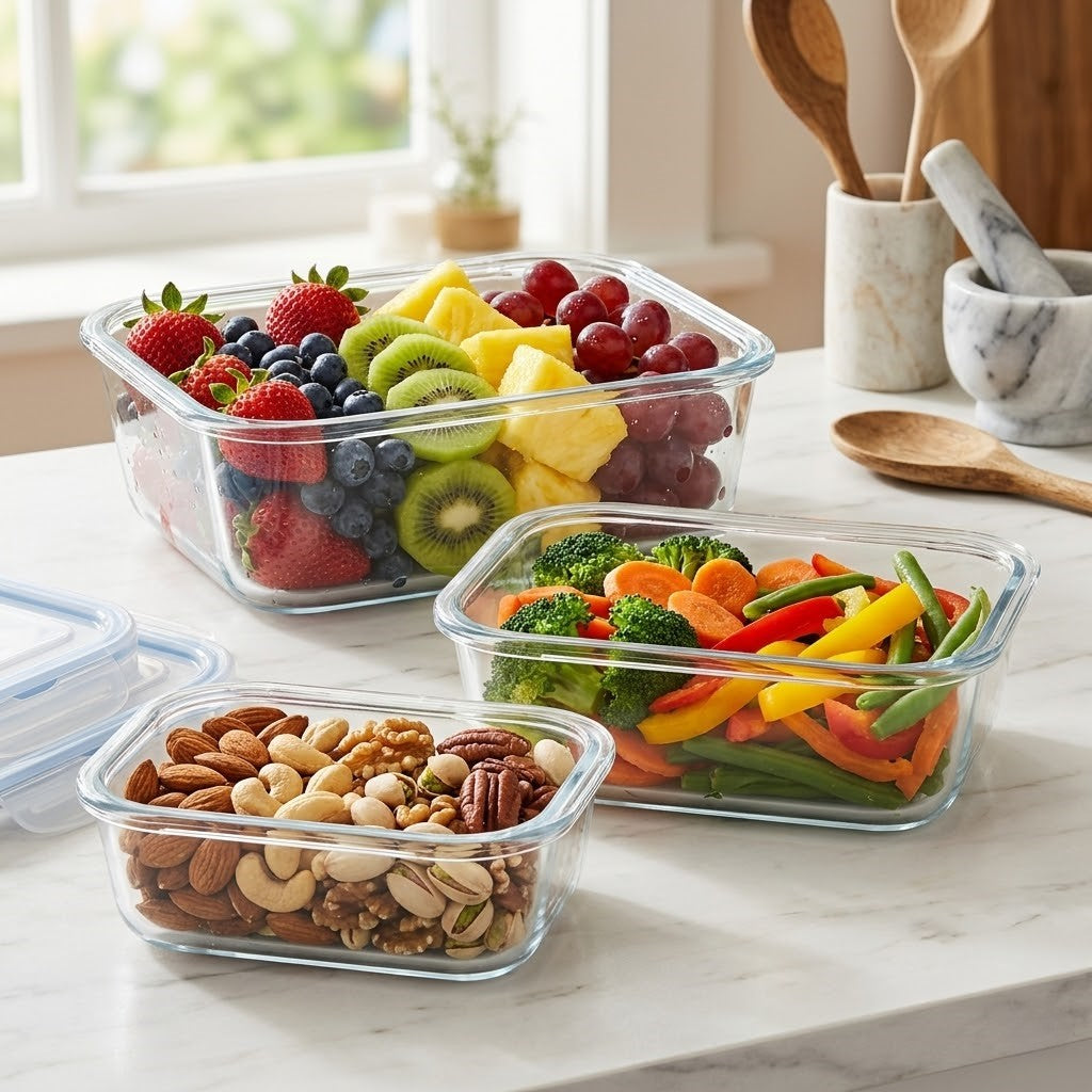3-Pcs Rectangle Glass Food Storage Containers with Lids
