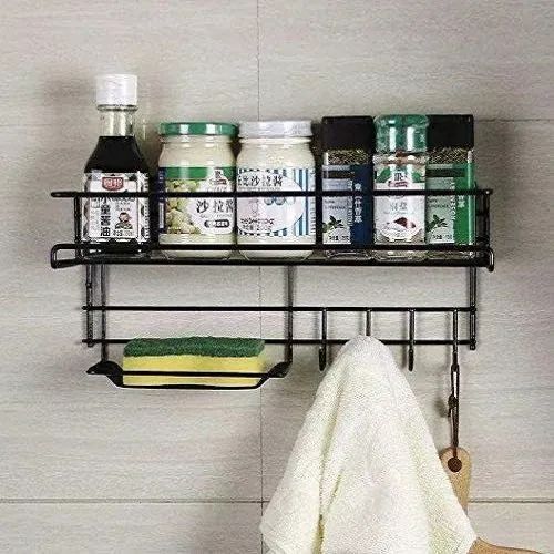 Bathroom Storage Shelf with Hooks and Soap Dish - All-In-One Store