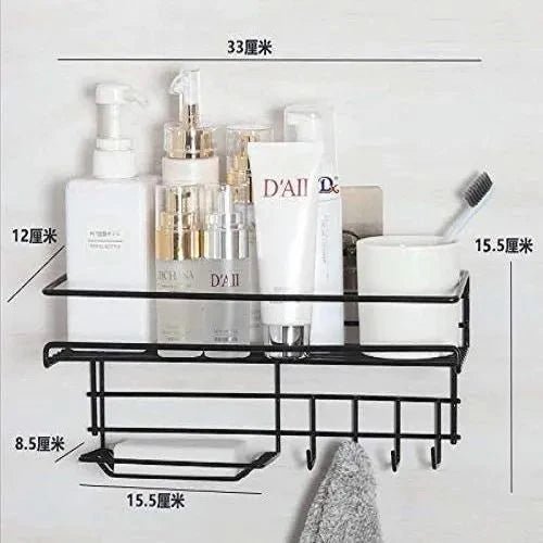 Bathroom Storage Shelf with Hooks and Soap Dish - All-In-One Store