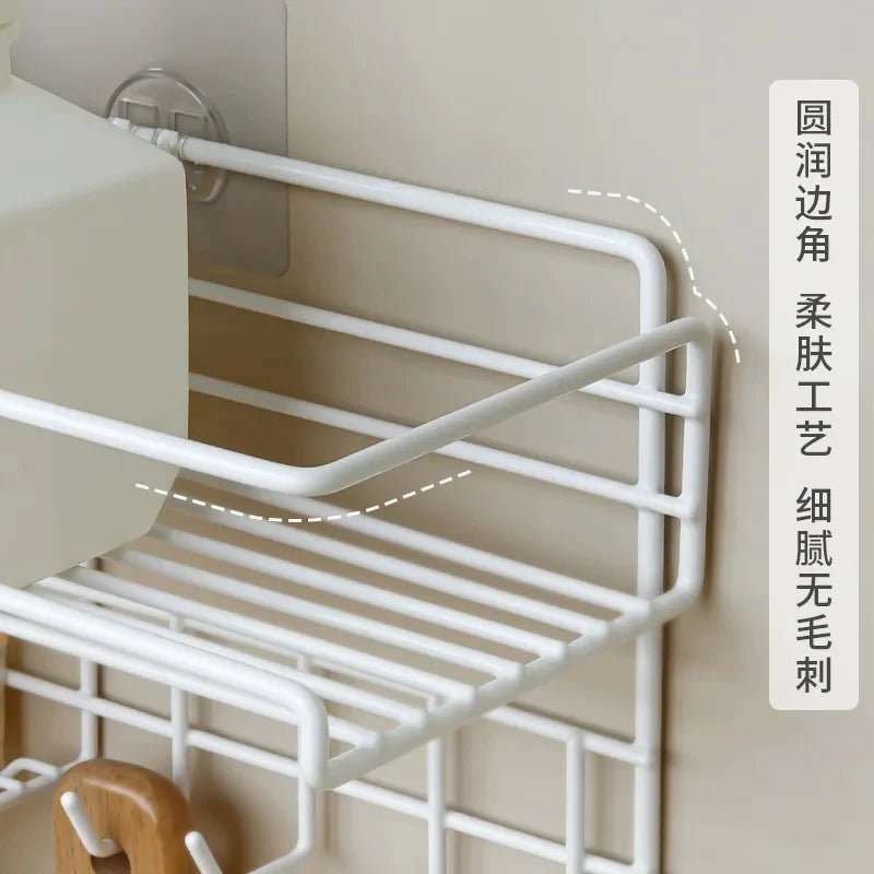 Bathroom Storage Shelf with Hooks and Soap Dish - All-In-One Store