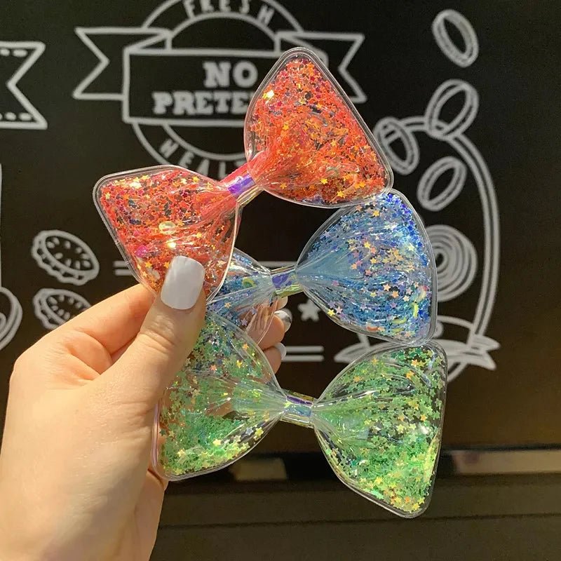 Bow Style soft hair clips with glittering stars - All-In-One Store