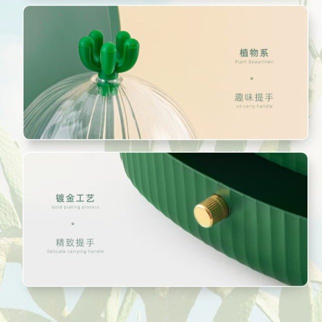 Cactus Cosmetic Organizer With LED Light With Mirror - All-In-One Store